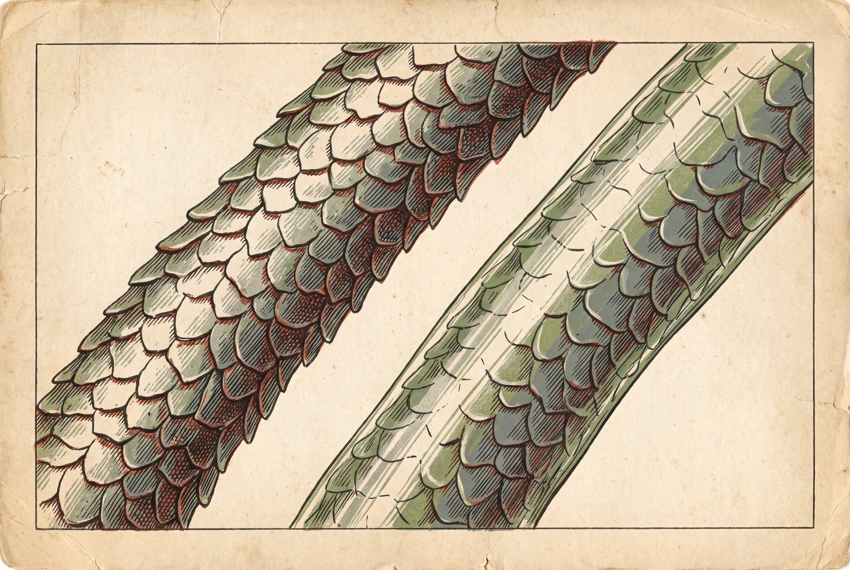 Magnified view of two wool fibers: one with tiny overlapping scales exposed, the other with its scales covered by a thin membrane-like polymer coating.